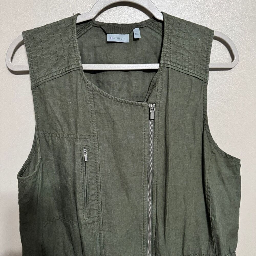 Athleta Wanderbout Olive Green Linen Utility Vest Size Large - Picture 4 of 8